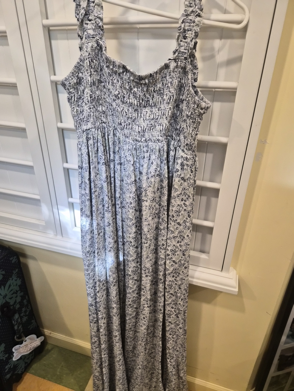 78&Sunny Smocked Floral Maxi Dress in White and Navy